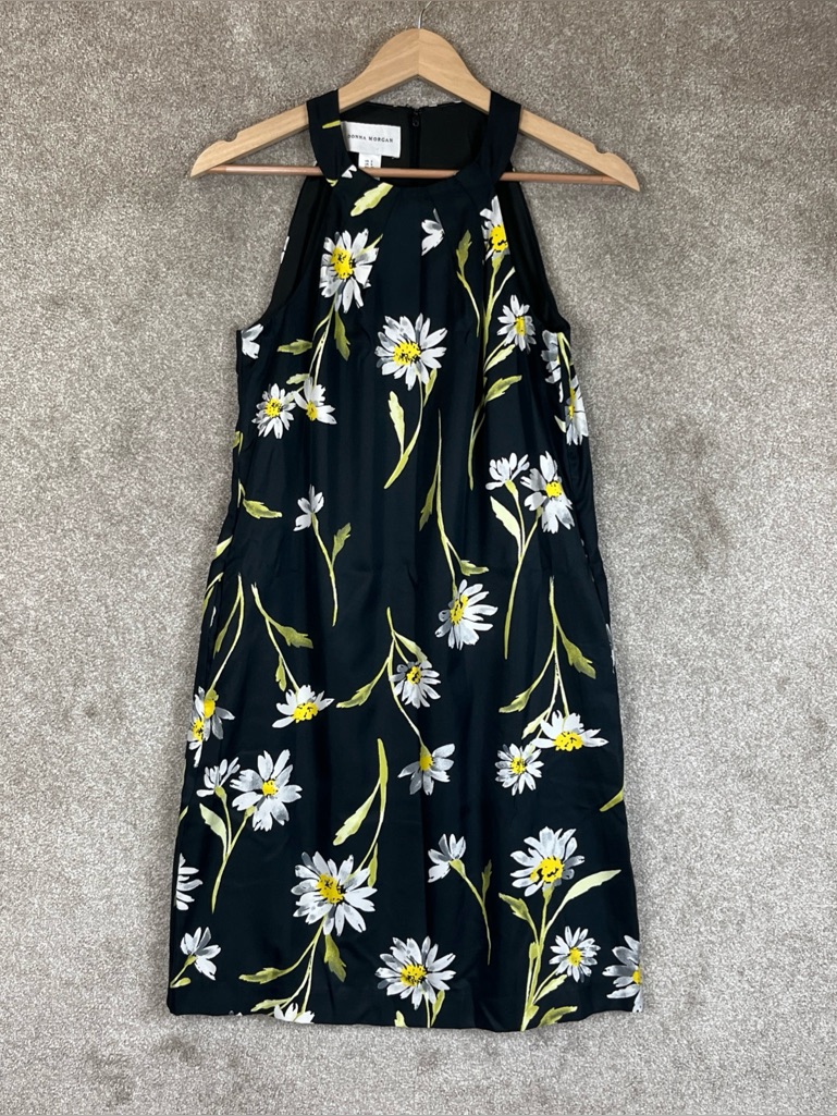 Donna Morgan Dress Womens 2 Black Floral Sleeveless Lined Knee Length- 4696